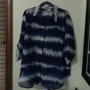 Blue multi long button down shirt